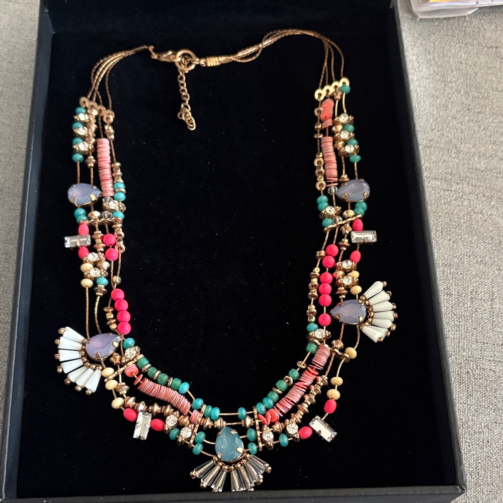 Multicolor Beaded & Gemstone Statement Necklace - image 1